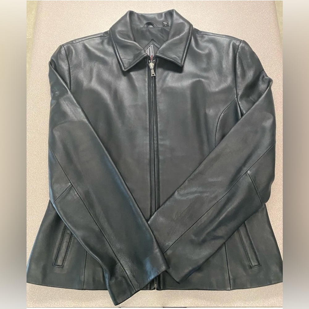 Tiboa Leathers Women Genuine Leather Black Zip Front Jacket Large